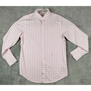G/Fore Dress Shirt Mens M Pink White Plaid Logo Skull Crossbone Lightweight Golf